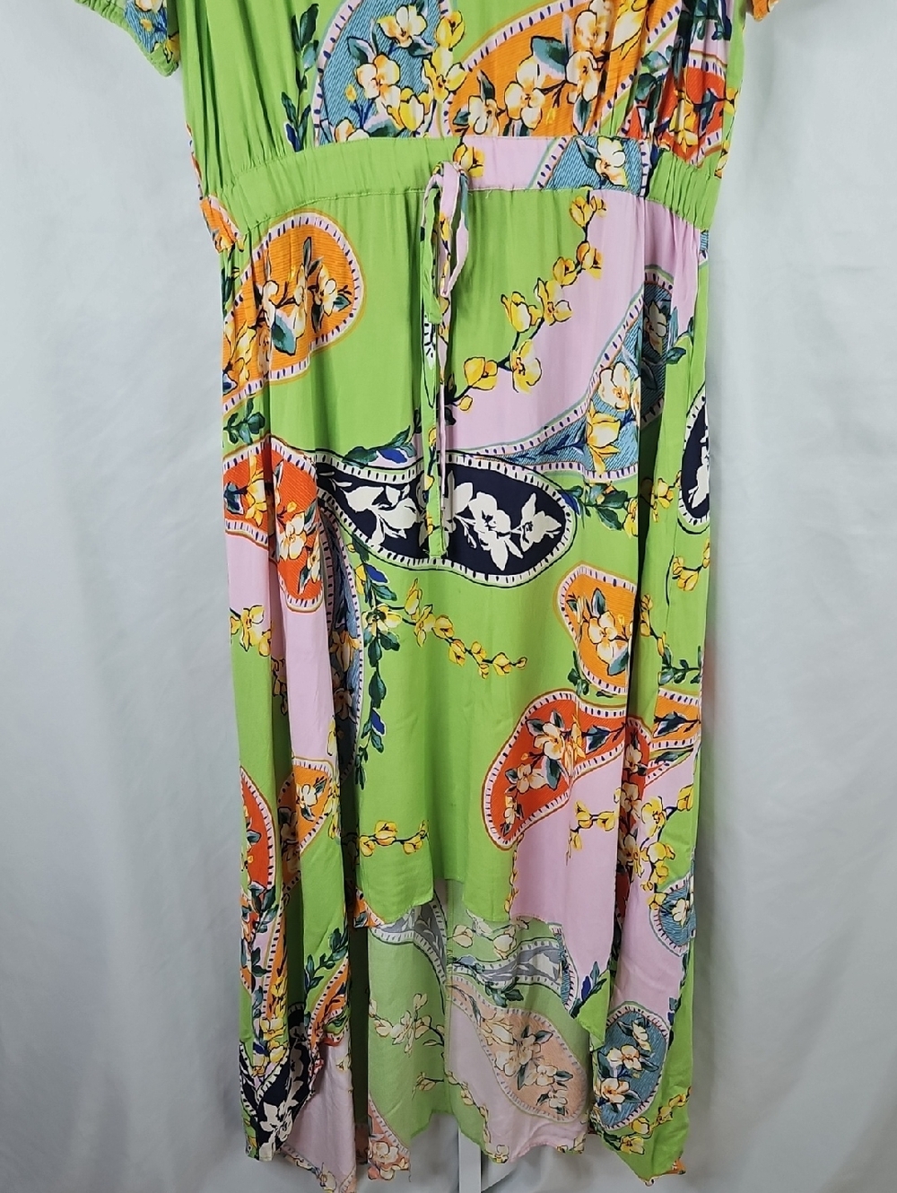 MSK Green Paisley-Print Maxi Dress Hi-Low with Pink & Orange Accents Size Large - Picture 4 of 7